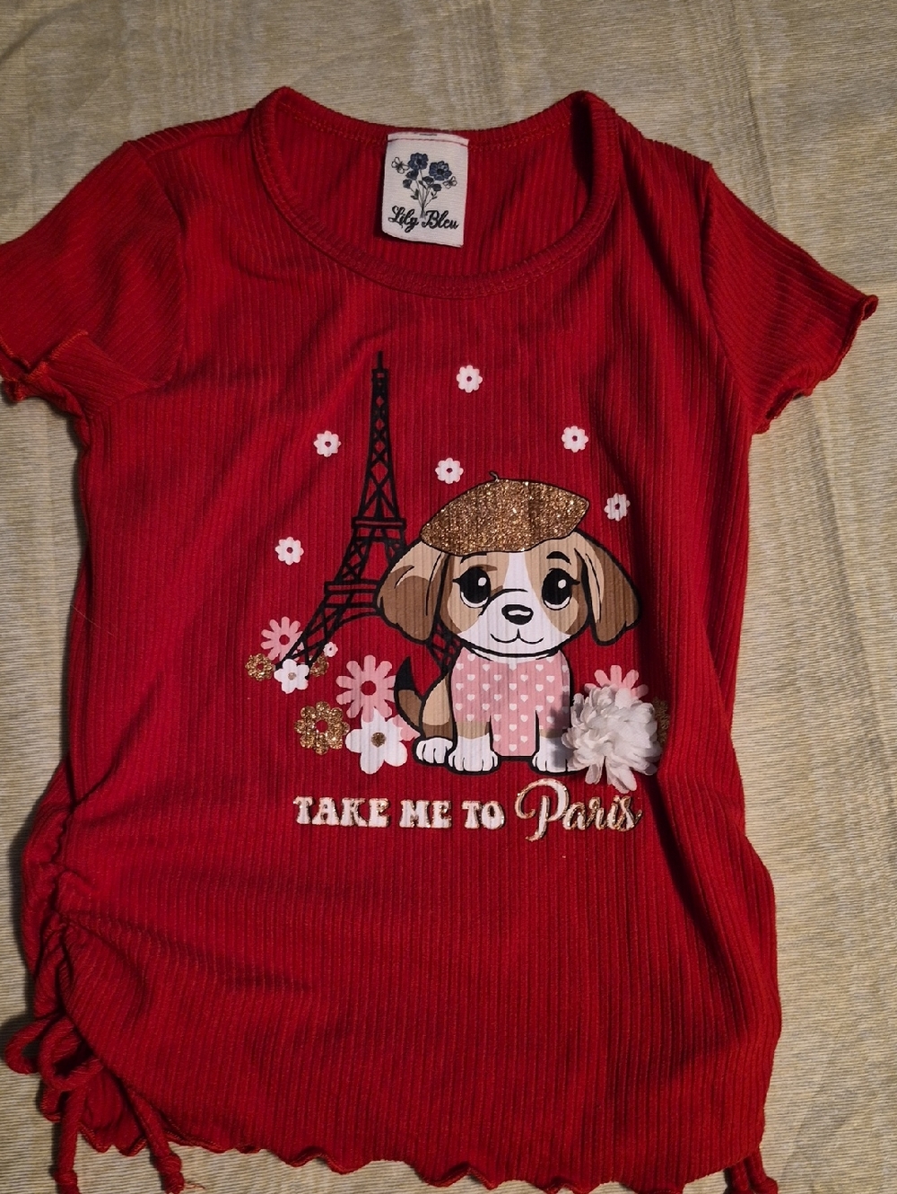 Lily Bleu Red Short-Sleeve Girls' Paris Puppy Graphic Tee
